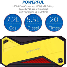 DBPOWER 800A Peak 18000mAh Portable Car Jump Starter (up to 7.2L Gas, 5.5L Diesel Engine) Battery Booster with Smart Charging Port (Black/Yellow)