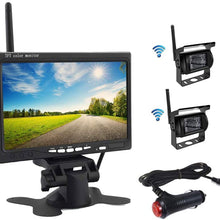 OiLiehu Wireless Backup Camera and Monitor Kit, 7 inch HD TFT LCD Monitor with Antenna, 2 x Wireless Rear View Camera, IP67, Night Version, 12-24 V, Suitable for Buses, SUVs, Trucks, Trailers