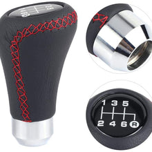 Qiilu Gear Shift Lever Knob Stick Head, Universal Car Vehicle 6 Speed Gear Shift Knob PU Shifter Stick with 3 Hoses (Red)