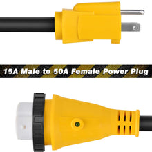 BlueFire 15 Amp Male to 50 Amp Female RV Power Cord Plug Adapter Heavy Duty Electrical Power Adapter with Twist Lock, LED Indicator, (15 Male - 50 Female Twist)