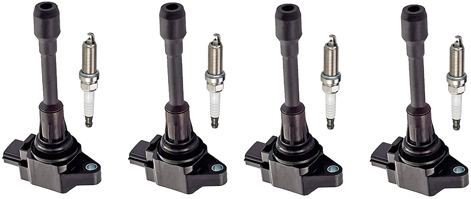 ENA Set of 4 Platinum Spark Plugs and 4 Ignition Coils compatible with 2005-2017 Nissan Frontier Versa Note Micra Sentra Versa 1.6L 1.8L 2.0L 2.5L UF509