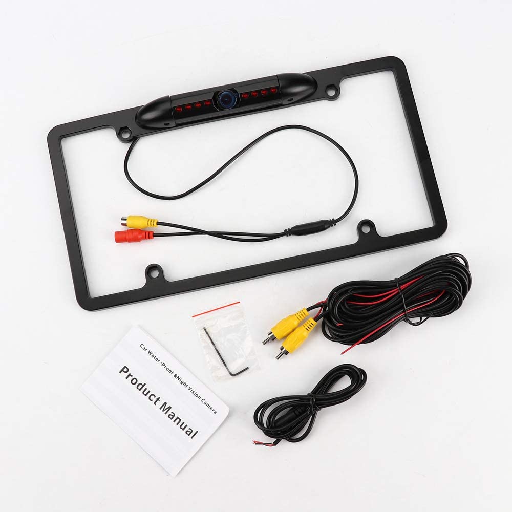 AXECO License Plate Frame Backup Camera, Rear View Camera Reverse Parking Aid System 170° Viewing Angle Universal Car Truck Night Vision Waterproof High Sensitive 8 Bright LED