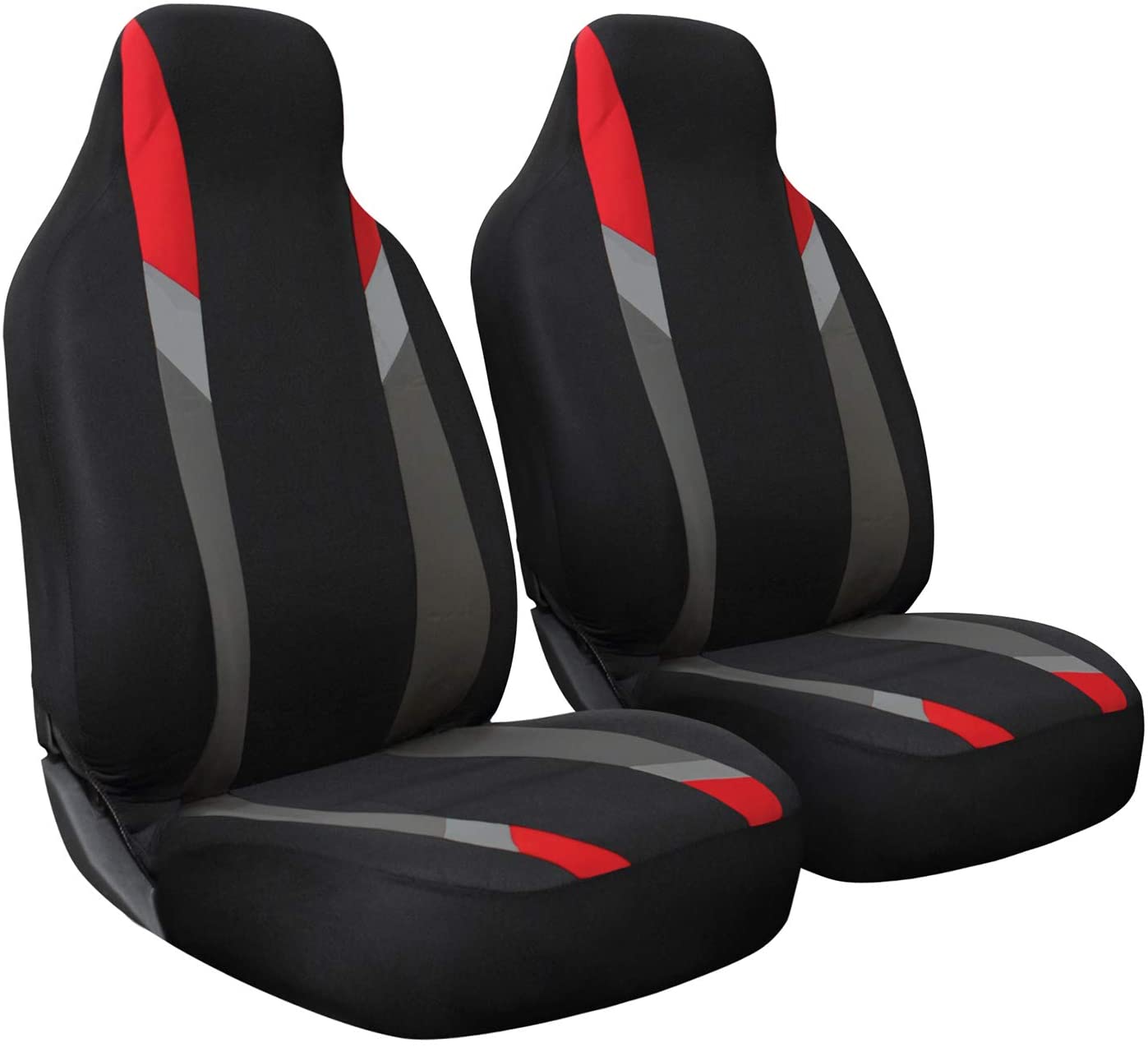 OxGord Car Seat Cover - Poly Cloth Black, Red and Gray with Front Low Bucket Seat - Universal Fit for Cars, Trucks, SUVs, Vans - 2 pc Set