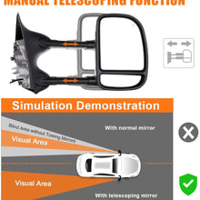 ROADFAR Towing Mirrors Fit For 1999-2007 For Ford F250/F350/F450/F550 2001-2005 For Ford Excursion Super Duty Tow Mirrors Power Heated No Light with Conversion Plug Black Textured Manual Telescoping