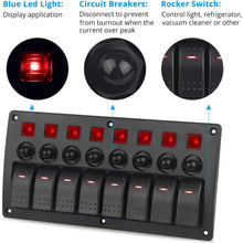 WATERWICH Marine Boat Car 8 Gang ON-Off Ignition 3 Pin Waterproof Toggle Rocker Switch Panel 12V/24V Circuit Breaker Blue LED Indicator for RV Vehicle Truck Trailer Yacht ATV (8 Gang Red)