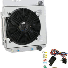 OzCoolingParts 3 Row Core Full Aluminum Radiator + 14" Fan w/Shroud + Thermostat/Relay Wire Kit for 1963-1966 64 65 Ford Mustang Falcon Ranchero/Mercury Comet, V8 AT/MT