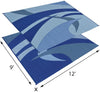 Reversible Mats 159123 Outdoor Patio / RV Camping Mat - Swirl (Blue/Black/Grey, 9-Feet x 12-Feet)