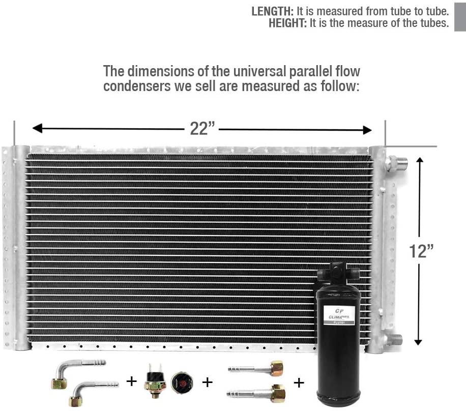 Climaparts Cnfp1222kt Kit Ac A/C Universal Condenser Parallel Flow 12 X 22 Oring With Drier CNFP1222KT