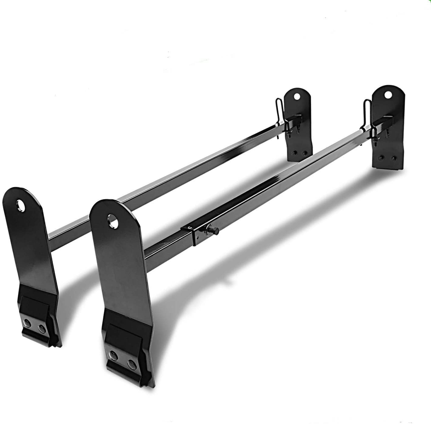 BETTER AUTOMOTIVE Universal 2 Bars Roof Ladder Rack for Van with Rain Gutter 600 LBS Capacity Utility Adjustable Cross Bar with Stopper for Kayak Canoe Ladder Lumber Pipes Cargo Carrier Accessories