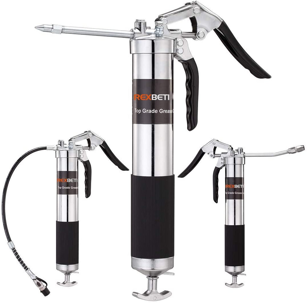 REXBETI Grease Gun, Pistol Grip Grease Gun Set with 18 Inch Flex Hose