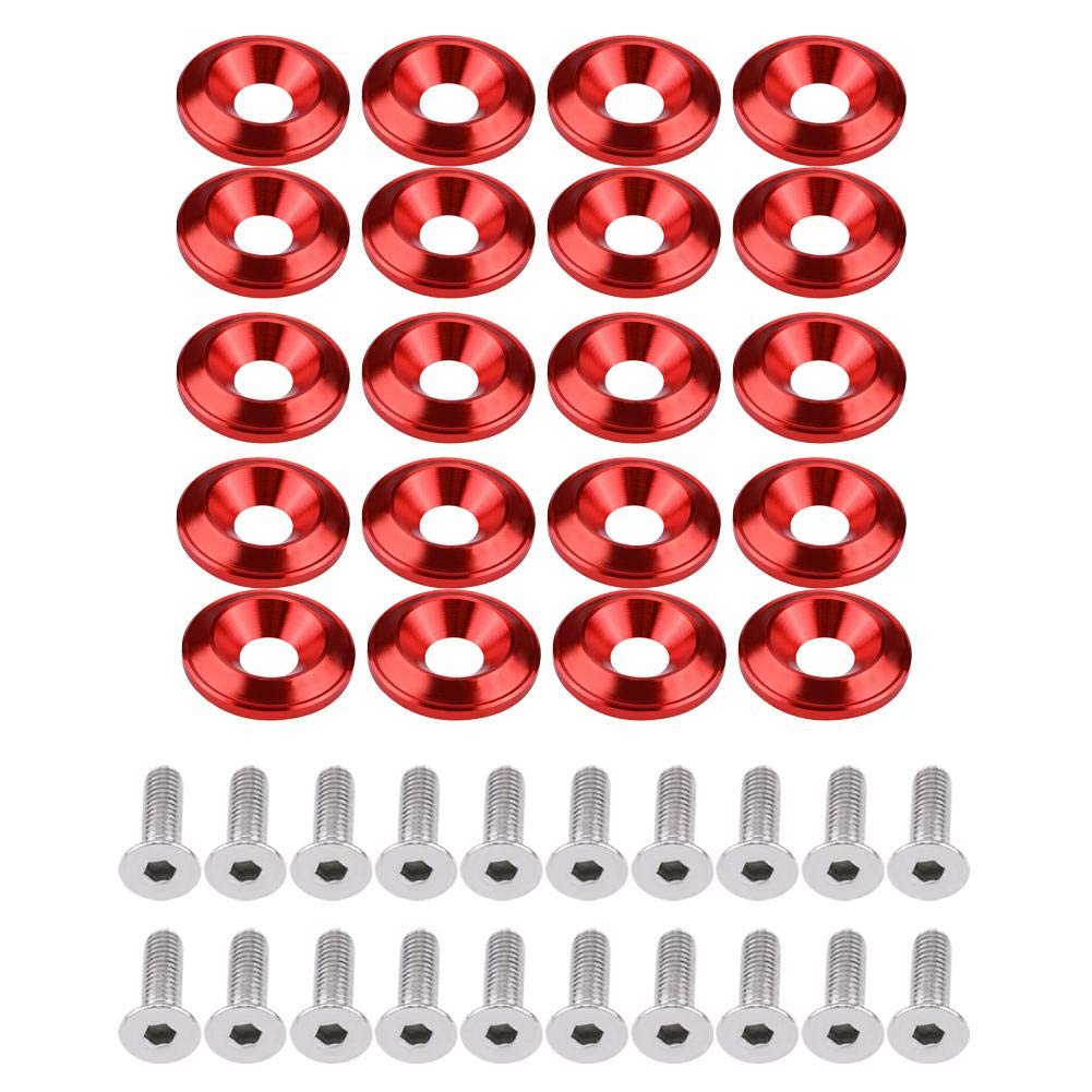 Keenso 20 Pcs Aluminum Bumper Fender Washer Bumper Washer Bolt Engine Bay Dress Up Kit(Red) (Red)