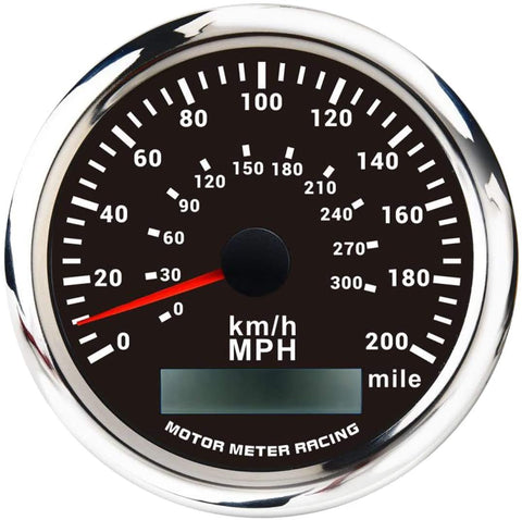 MOTOR METER RACING W Pro Indicator GPS Speedometer Odometer Waterproof for Car Boat Truck Black Double Dial 200 Mph White LED Included GPS Sensor