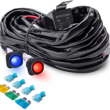 MICTUNING Heavy Duty 14AWG 300W 2-Circuit Led Light Bar Wiring Harness Kit with Fuse, 60Amp Relay, Dual Waterproof Switches Red Blue(14AWG)