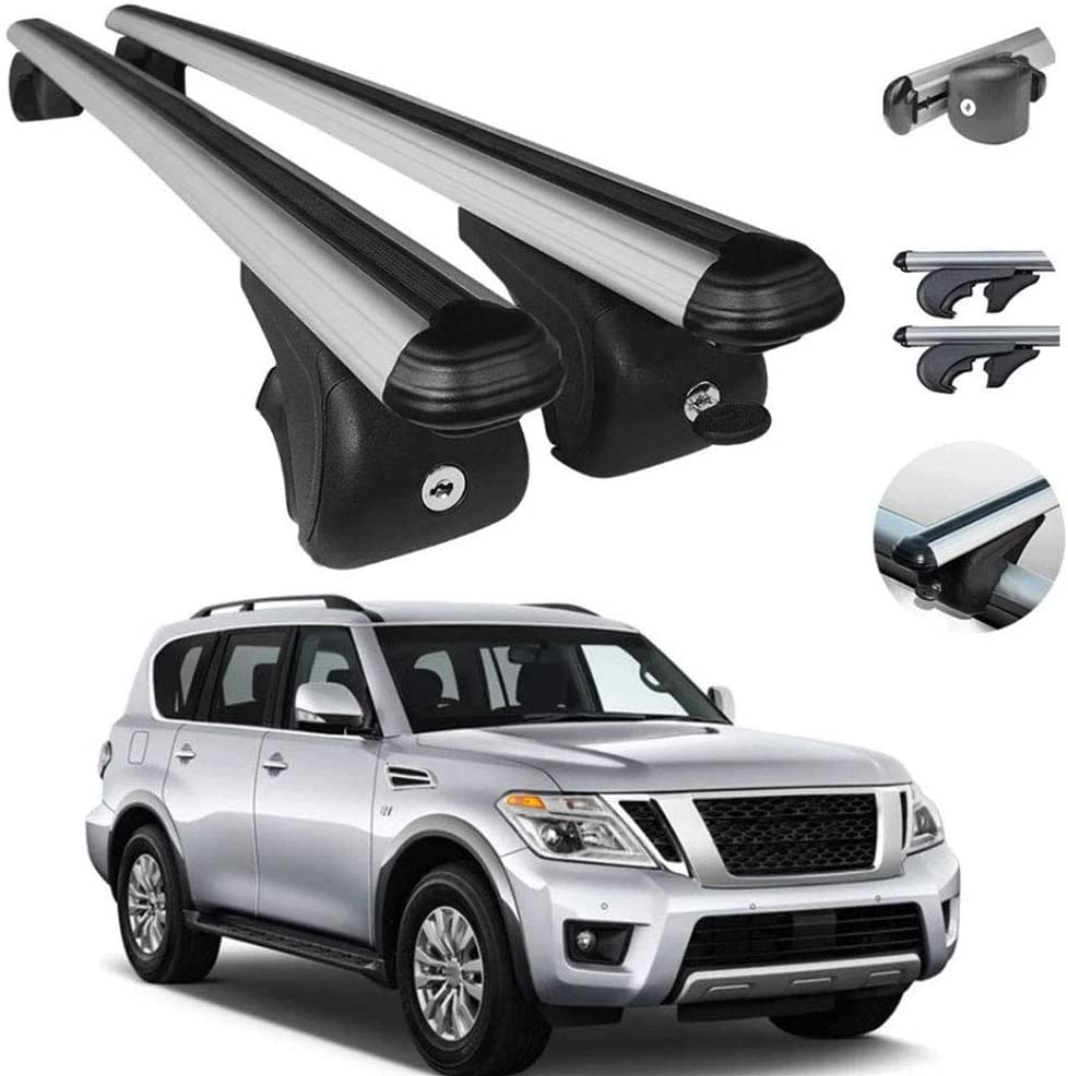 Roof Racks Lockable Cross Bars Carrier Cargo Racks Rail Aluminium Silver Set 2 Pcs. Fits for Nissan Armada 2017-2021 with TUV CERT