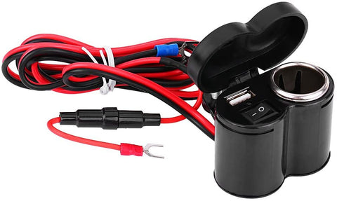 Terisass Motorcycle Cigarette Lighter 12-45V Waterproof USB Charger Socket Motorcycle Scooter Bike Handle Bar Power Adapter Charger USB Mounted Charger