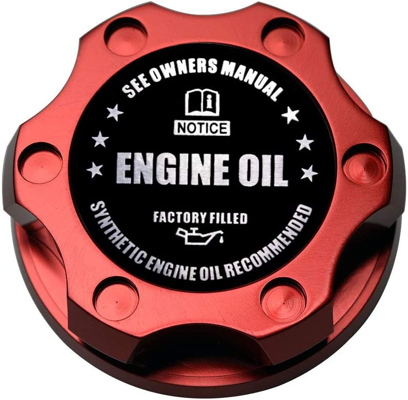 VMS RACING RED OIL CAP with BLACK ENGINE OIL NOTICE Emblem in CNC Machined Billet Aluminum Compatible with Chevy Chevrolet Corvette Stingray 14-19 2014-2019 NEW LT LT-1 V8 Wet Sump Engines