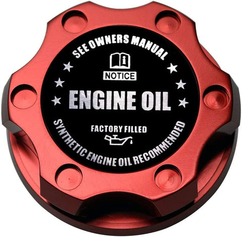 VMS RACING RED OIL CAP with BLACK ENGINE OIL NOTICE Emblem in CNC Machined Billet Aluminum Compatible with Chevy Chevrolet Corvette Stingray 14-19 2014-2019 NEW LT LT-1 V8 Wet Sump Engines