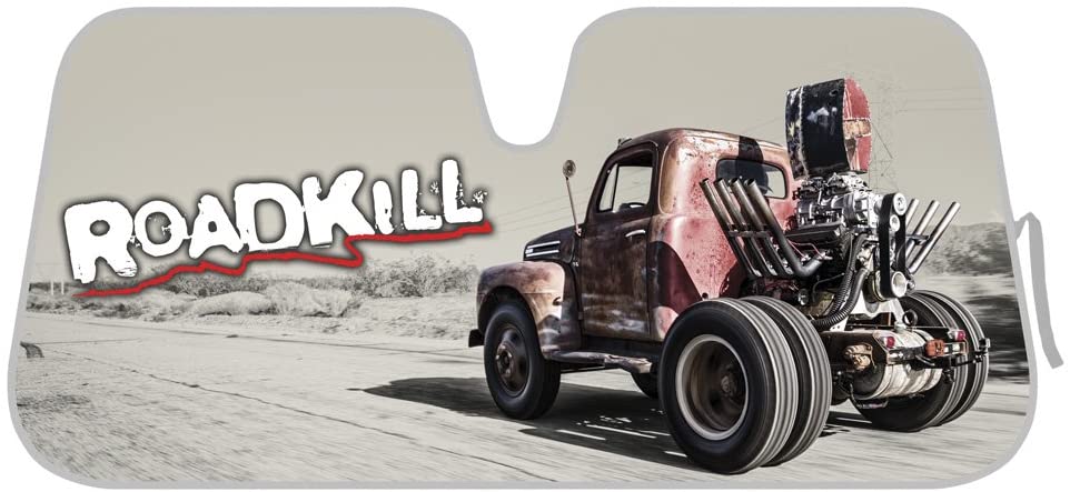 BDK Motor Trend Roadkill Front Windshield Sun Shade-Foldable Pop-Up- Universal Auto Sunshade for Car Sedan Truck SUV-Blocks UV Rays Sun Visor Protector-Keep Your Vehicle Cool- 58 x 28 Inch