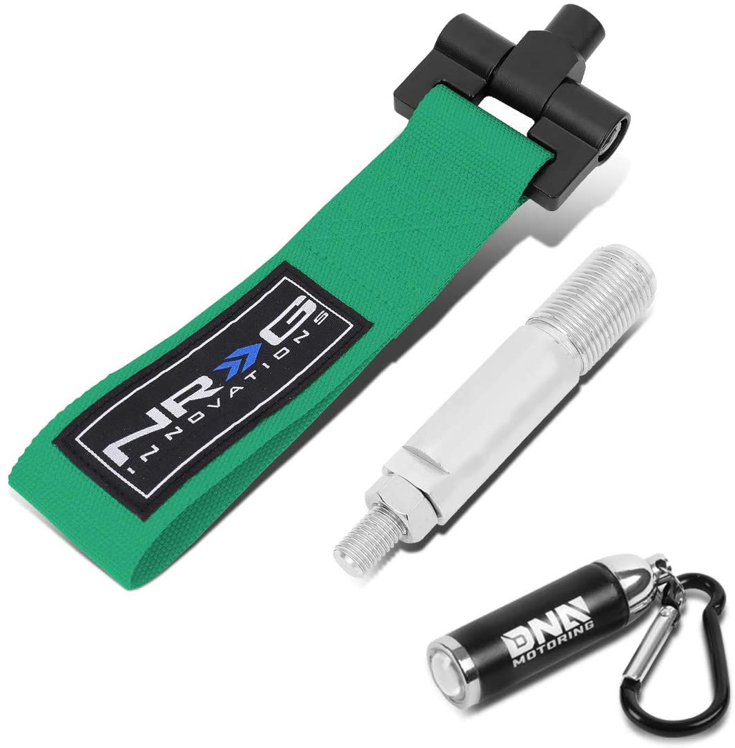 NRG Innovations TOW-120GN Front/Rear Bumper 2.25 Inches Wide Nylon Towing Hook Belt Strap + LED Keychain Flashlight