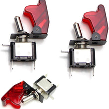 iJDMTOY (2) Aircraft Style Red Cover w/Red LED Indicator Light 12V/20A On/Off SPST Toggle Switch w/Safety Flip Cover Compatible with LED Light Bar, Fog Lamps, Daytime Running Light, etc