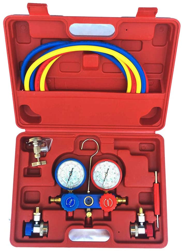 2 Way Ac Refrigerant Manifold Gauges Set,For R134a r134 R410A R404A R22 Refrigerants,Diagnostic Manifold Gauge Set w/Hoses Coupler Adapters