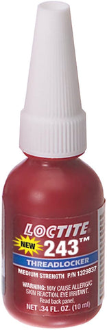 Loctite 1329837 243 Blue Medium Strength Threadlockers, 0.34 oz., 10 mL, 3/4