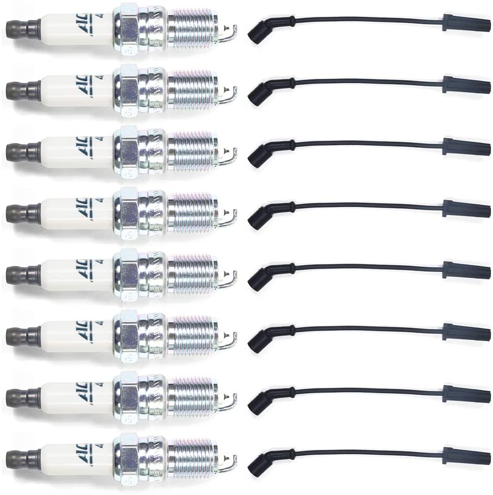 41-962 Spark Plugs(8) + 9748HH Herlux Spark Plug Wires (8) for Silverado GMC Sierra Hummer H2 Cadillac Escalade LS2 LS3 LS4 LS7 Engines
