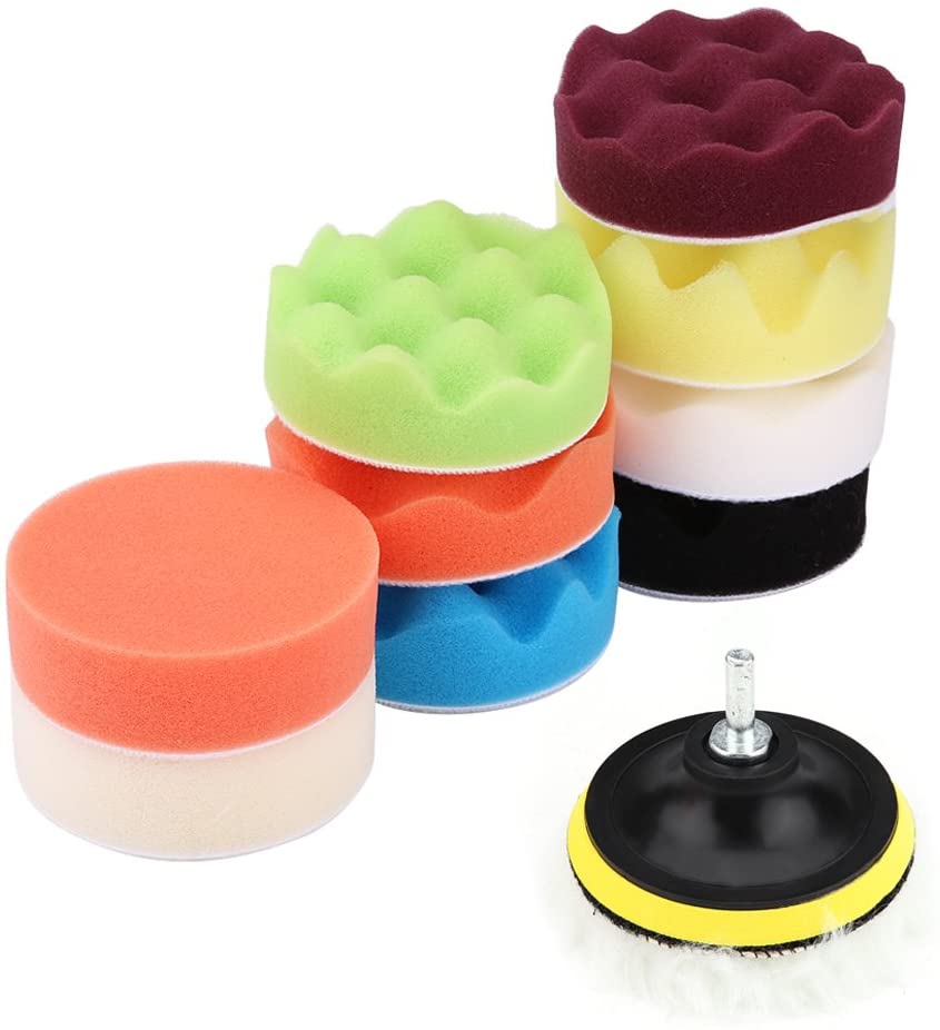 Terisass 12 Pcs/Set 3 Inch Car Cleaning Pads Auto Woolen Polisher Buffer Pad Car Sponge Buffing Polishing Pad Automotive Buffing Wax Polisher Kit