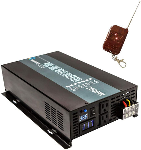 WZRELB 2000W 24V 120V Pure Sine Wave Solar Power Inverter with Remote Control Switch