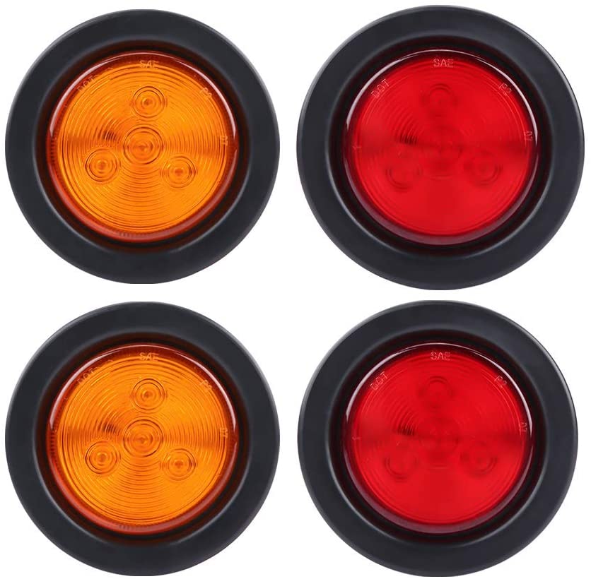 Jadeshay 4Pcs 2.5inch Round LED Marker Light Front Rear Side Lights for Trailer Truck Cab