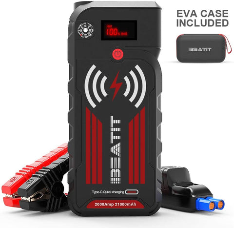 Beatit BT-G18 2000A Peak 21000mAh 12V Portable Car Jump Starter (up to 8.0L Gas and 8.0L Diesel) Auto Battery Booster With Smart Jumper Cables Wireless Charger