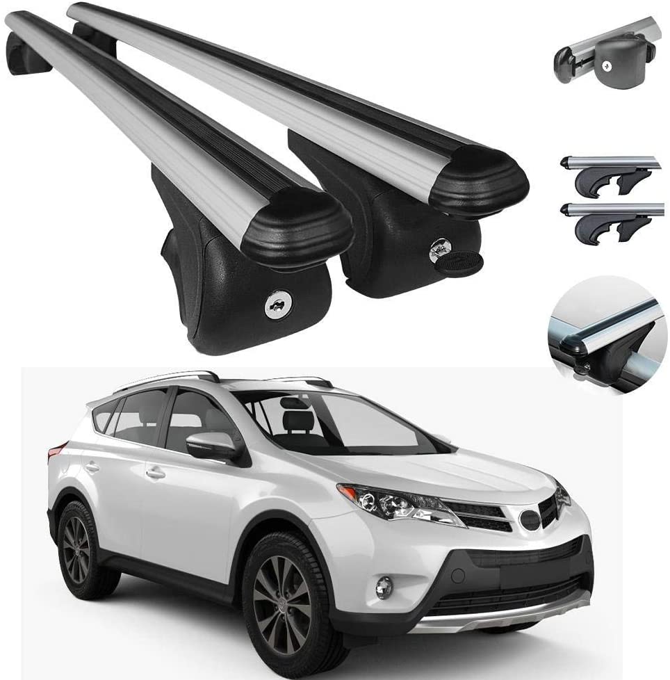Roof Racks Lockable Cross Bars Carrier Cargo Racks Rail Aluminium with TUV Fits Silver Set 2 Pcs for Toyota RAV4 XA40 2013-2018