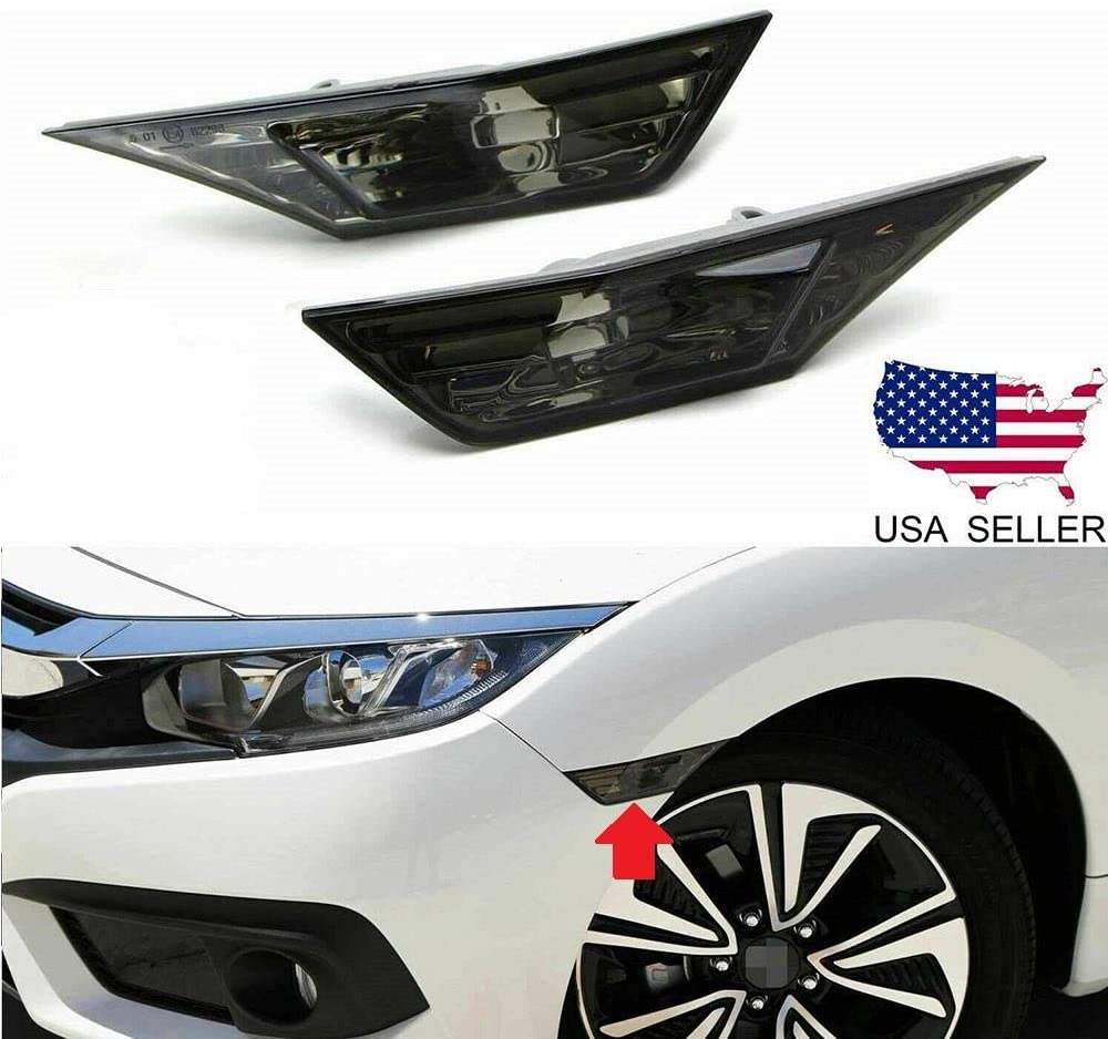 Overun Smoked Front Bumper Reflector Side Marker Lights Lamps Houseing ONLY No Bulbs Designed for 2016-2020 Civic
