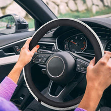 New Diamond Leather Steering Wheel Cover with Bling Bling Crystal Rhinestones, Universal Fit 15 Inch Anti-Slip Wheel Protector for Women Girls,Black