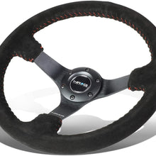 NRG Innovations Reinforced RST-036MB-S-RD 350mm Black Suede Steering Wheel + LED Keychain Flashlight