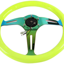 NRG Innovations ST-015MC-NYW 350mm Neo Chrome Spoke Neon Yellow Wood Grain Steering Wheel