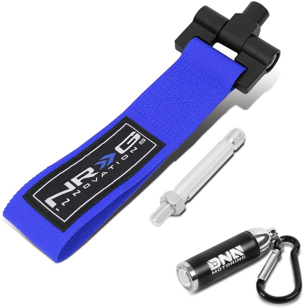 NRG Innovations TOW-163BL Front/Rear Bumper 2.25 Inches Wide Nylon Towing Hook Belt Strap + LED Keychain Flashlight