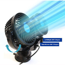 KEM Vehicle Cooling Fan Summer Cooling Air Circulator 3D Stereo Twin Plus Rotatable with Suction Cup & Cigarette Lighter Plug (12V)