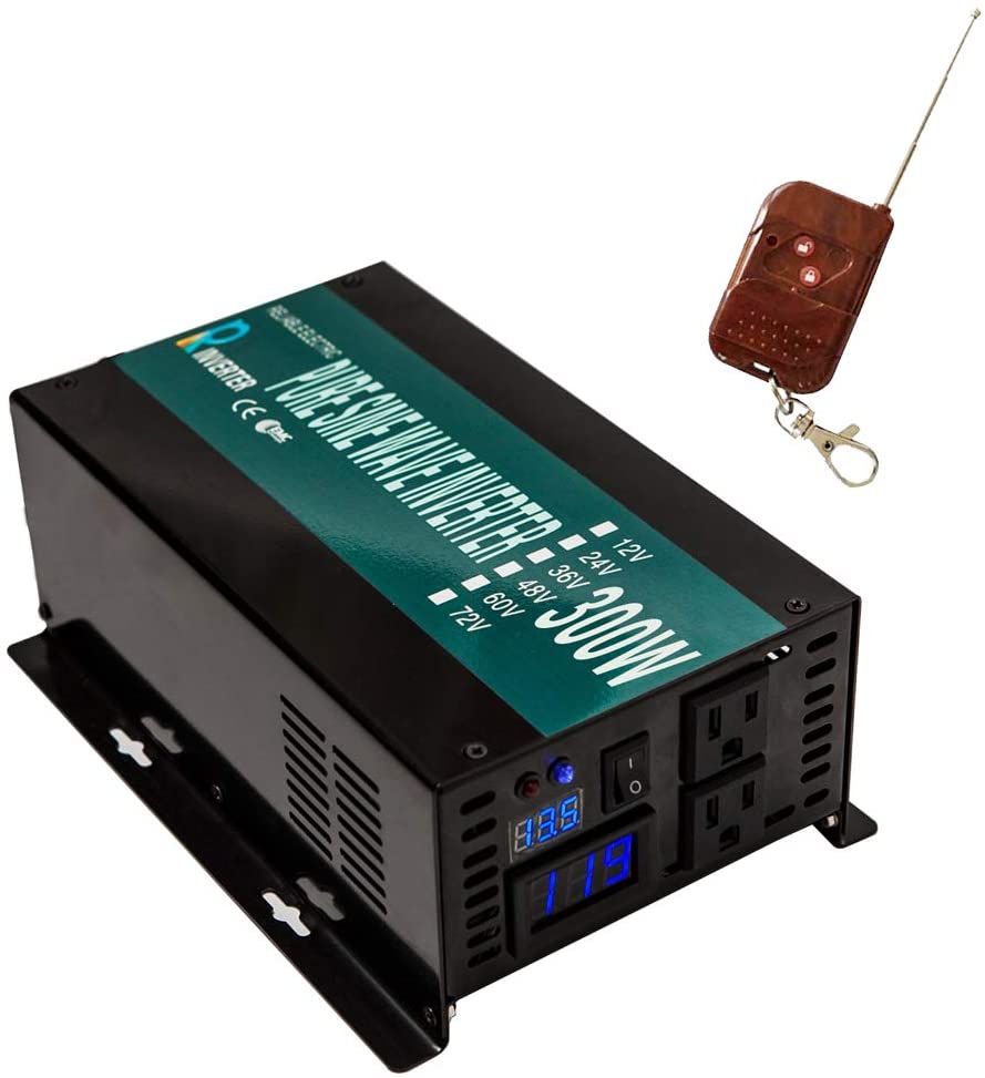 WZRELB 300W 24V 120V Pure Sine Wave Solar Power Inverter with Remote Control Switch