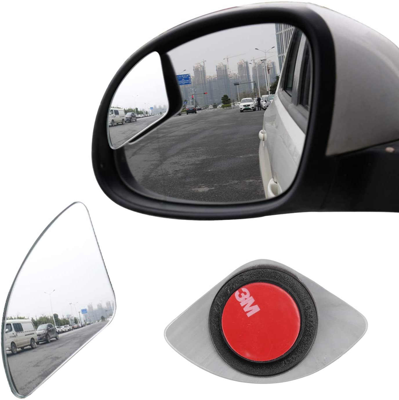 LivTee Blind Spot Mirror,Newest Fan Shaped HD Glass Frameless Convex Rear View Mirror with wide angle Adjustable Stick for Cars SUV and Trucks, Pack of 2
