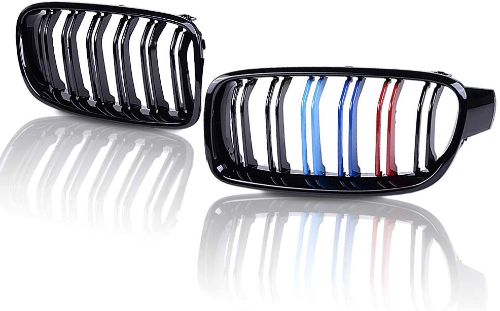 Front Bumper Kidney Grill Grille Gloss Black for 2011-2018 BMW F30 3 Series 320i 328i 330i 320Li 330Li 340i (Dual Line Gloss Black)