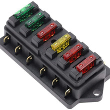 Circuit Standard 6 Way ATO Blade Fuse Box Plastic Cover DC 12V/24V Car Fuse Block Holder with 6pcs 3A-30A Fuses for Auto Car