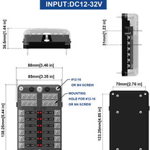 WUPP Boat Fuse Block, Waterproof Fuse Panel with LED Warning Indicator Damp-Proof Cover - 12 Circuits with Negative Bus Fuse Box Holder for Car Marine RV Truck DC 12-24V, Fuses Included