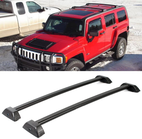 VIOJI 1 Pair Black Aluminum Mount Onto the Rooftop Roof Rack Cross Bars Top Rail with Lock + Key Compatible with 06-10 Hummer H3 H3T