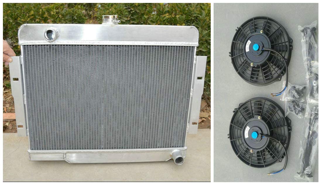 Aluminum Radiator + 2 X FANS For Jeep CJ Series CJ5 CJ7 w/Chevy V8 1972-1986 1973 1974 1975 1976 1977 1978 1979 1980 1981 1982 1983 1984 1985