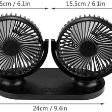 Qii lu USB Fan, USB Dual Head Car Fan Portable Air Conditioner Auto Cooler Ventilation 12V(all black)