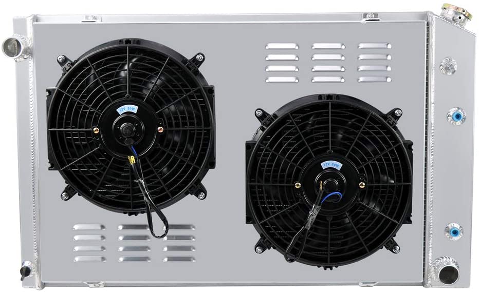 OzCoolingParts 73-91 Chevy C/K/R Series Radiator Fan Shroud Kit, Pro 3 Row Aluminum Radiator + 2 x 12