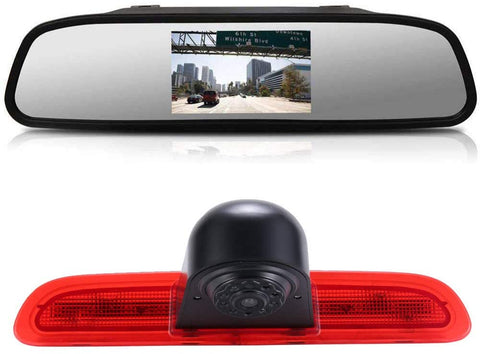 Waterproof Night Vision High Definition Color Rear View Brake Light Third Roof Top Mount Lamp Reverse Backup Camera for Toyota Hiace Commuter Van (Reversing Camera+4.3 '' Rearview Mirror)