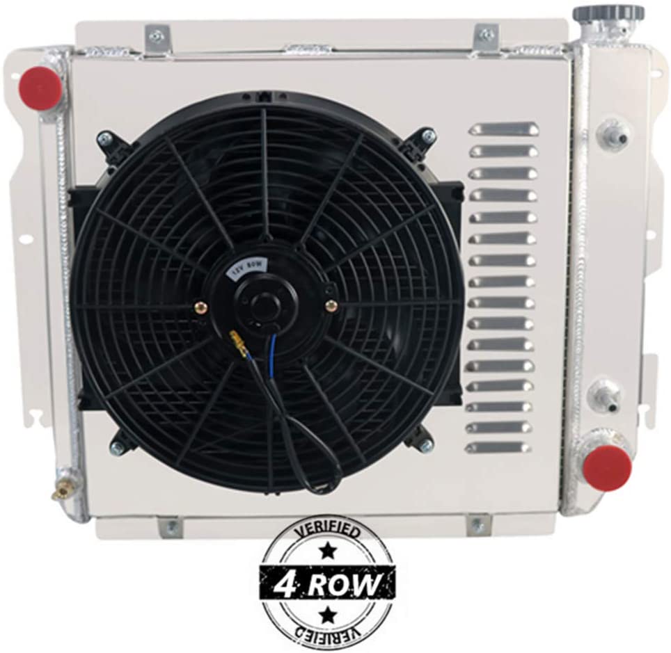 CoolingSky 4 Row Full Aluminum Radiator +Fan Shroud Combo for 1987-2006 Jeep Wrangler TJ YJ W/Chevy V8 Engine SWAP