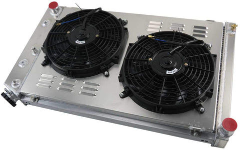 CoolingCare 4 Row Core Radiator+ Shroud Fans (2 x12 inch) for Chevy Monte Carlo 1978-87 /El Camino 1980-87 /Nova 1970-81 (26.3'' Core Width)